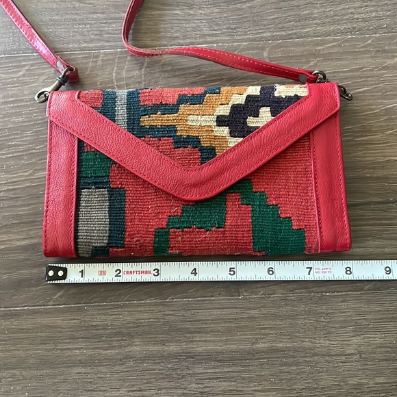 Red Leather Clutch With Aztec Print Embroidery - Picture 7 of 8